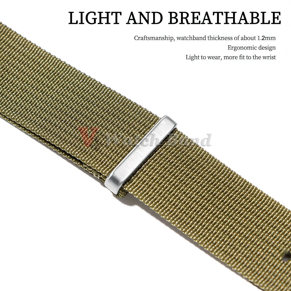 Ribbed Nylon Watch Band  for Seiko 18mm 20mm 22mm Comfortable Watch Straps Loop Military Washable Blet for Rolex Men Watchbands