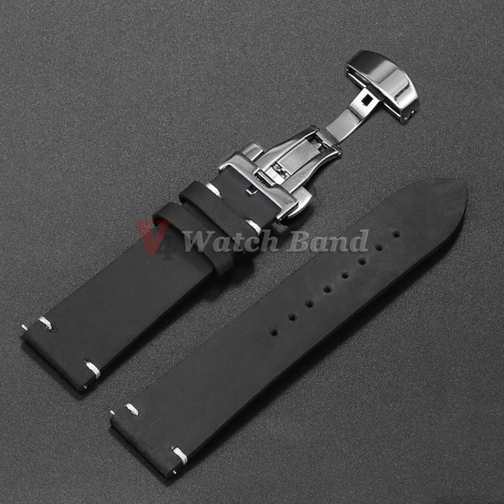 Stitching Cowhide Strap for Omega 18/19/20/21/22/24mm for Wrist Bracelet for Seiko Vintage Leather Watch Band Butterfly Buckle