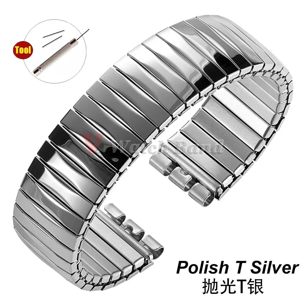 17mm 20mm Elastic Metal Watch Band for Swatch Watch Strap Stretch Expansion Stainless Wrist Strap Men Women Bracelet Accessories