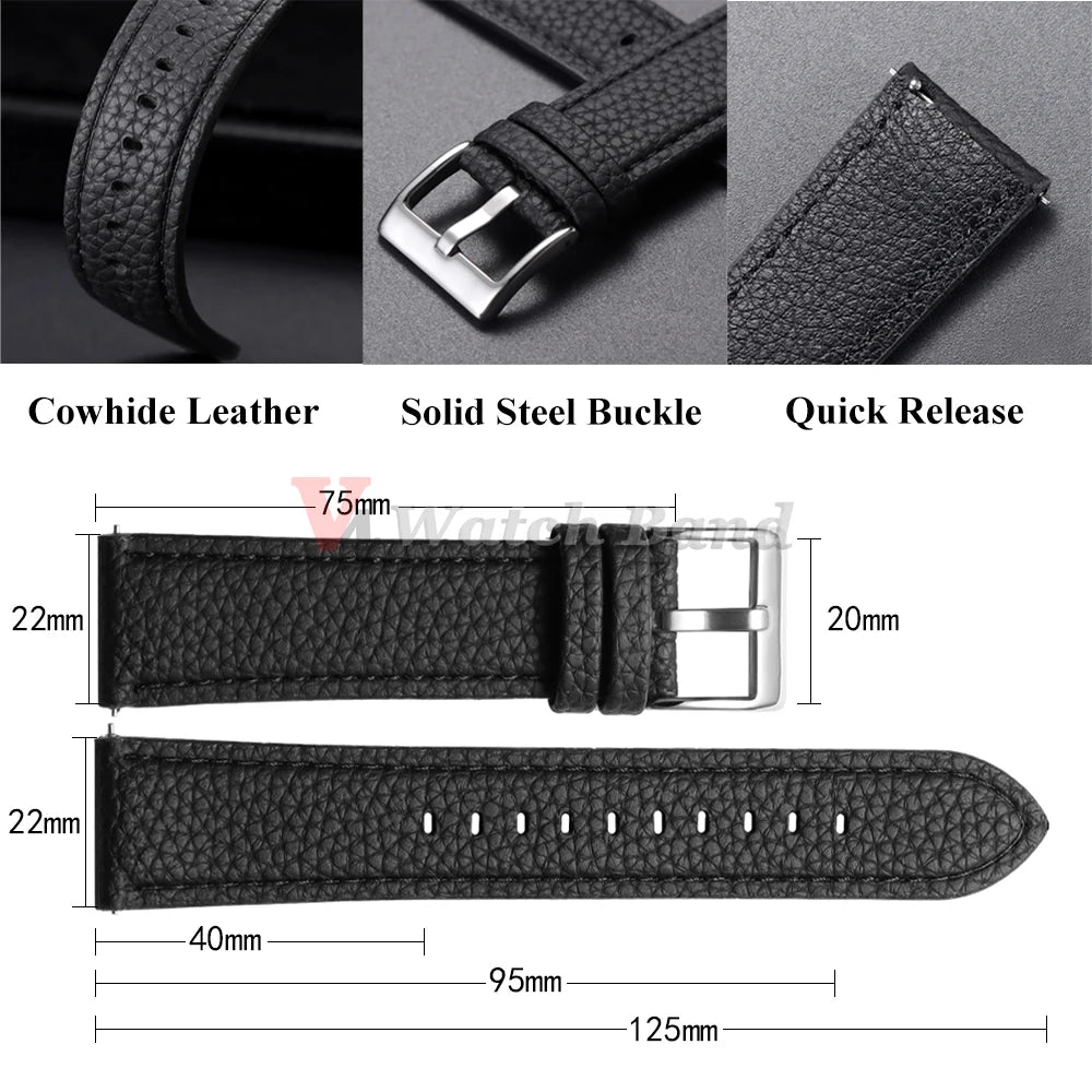Universal Wristbelt 22mm Leather Business Strap for Omega for Seiko Lychee Pattern Leather Watchband Quick Release Soft Bracelet