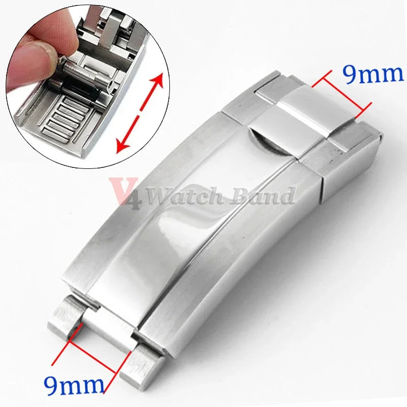 Watch Band Clasp 9x9mm for Rolex Stainless Steel Fine-tuning Pull Button Watch Buckle for DAYTONA SUBMARINER GMT Yacht-Master