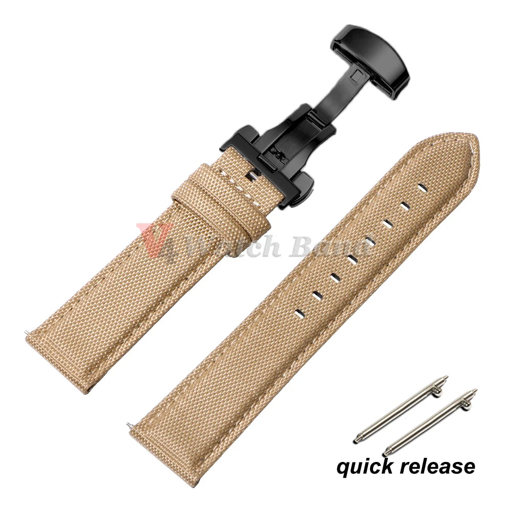 Sailcloth Watch Strap 20mm 22mm Nylon Bracelet for Omega for Seiko Business Men Women Butterfly Buckle Quick Release Watchband