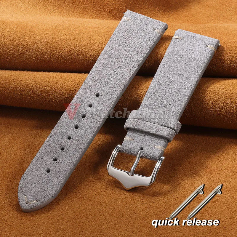 Quick Release Suede Genuine Leather Band for Omega 18/20/22mm for Seiko Stitching Bracelet for Huawei Watch Gt2/3 Vintage Straps