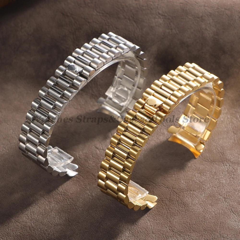 20mm Stainless Steel Watch Strap for Rolex for Water Ghost Wrist Band Silver Gold Curved End Bracelet Men Women Sport Watch Band