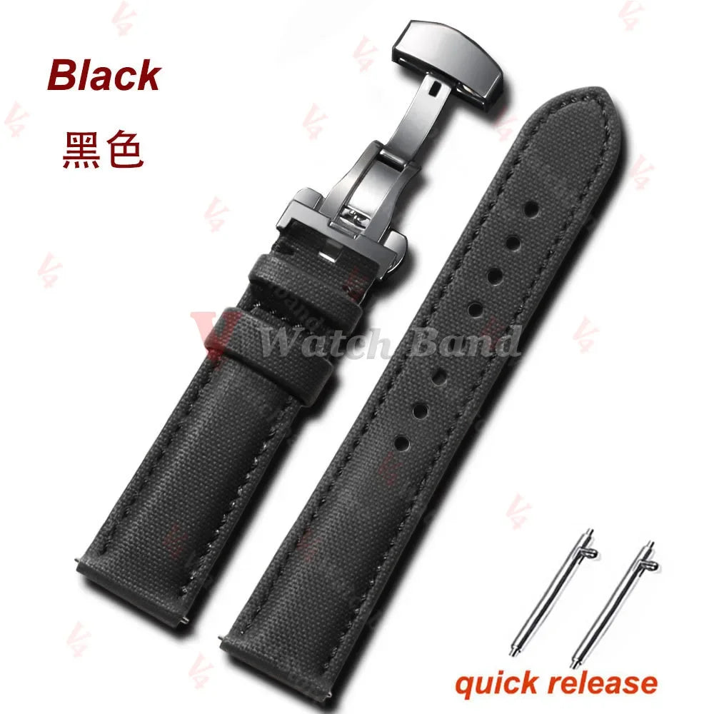 18mm 20mm 22mm Sailcloth Nylon Leather Watchband for Omega Business  Band for Seiko Butterfly Buckle Stitching Green Blue Strap