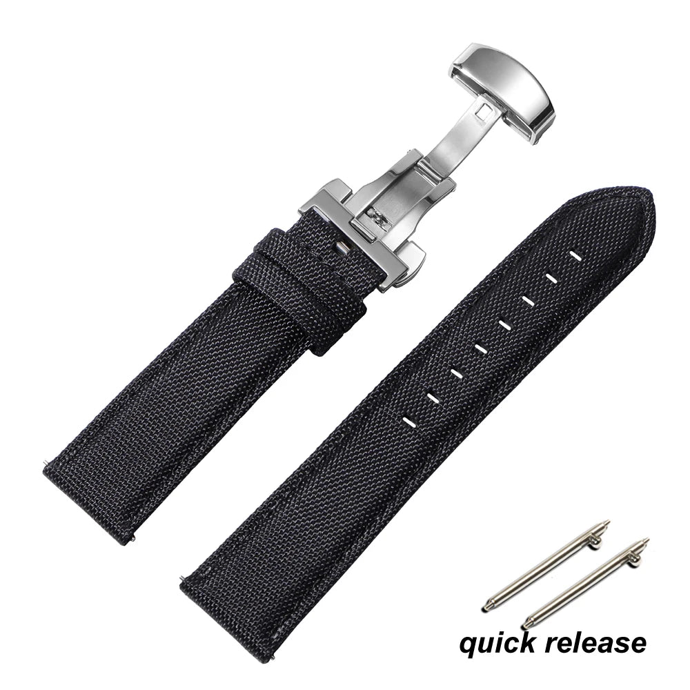 Canvas Nylon Watch Band Butterfly Buckle Quick Release Sailcloth Watch Strap for Omega 20mm 22mm Wrist Bracelet  for Seiko