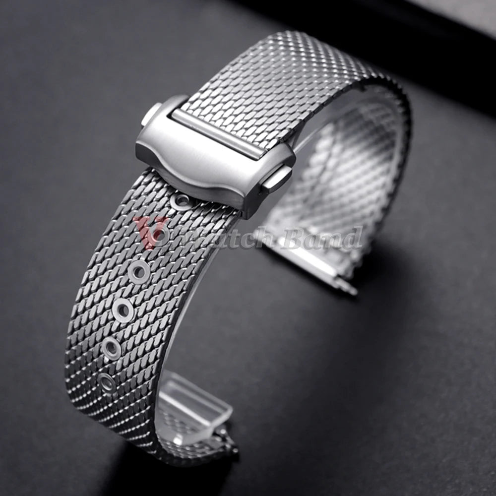 For Omega Seamaster 20mm Silver Mesh Bracelet Flat Interface Stainless Steel Watch Strap 20MM for Omega 007 Breathable Design