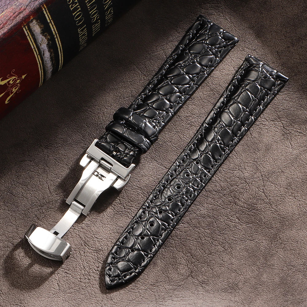 16/17/18/19/20/21/22/24mm Leather Straps Crocodile Pattern Cowhide Business Watch Band Universal Men Women Bracelet Wrist Belt