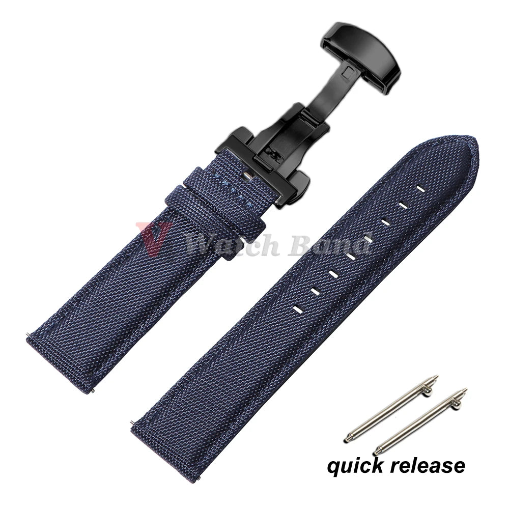 Sailcloth Watch Strap 20mm 22mm Nylon Bracelet for Omega for Seiko Business Men Women Butterfly Buckle Quick Release Watchband