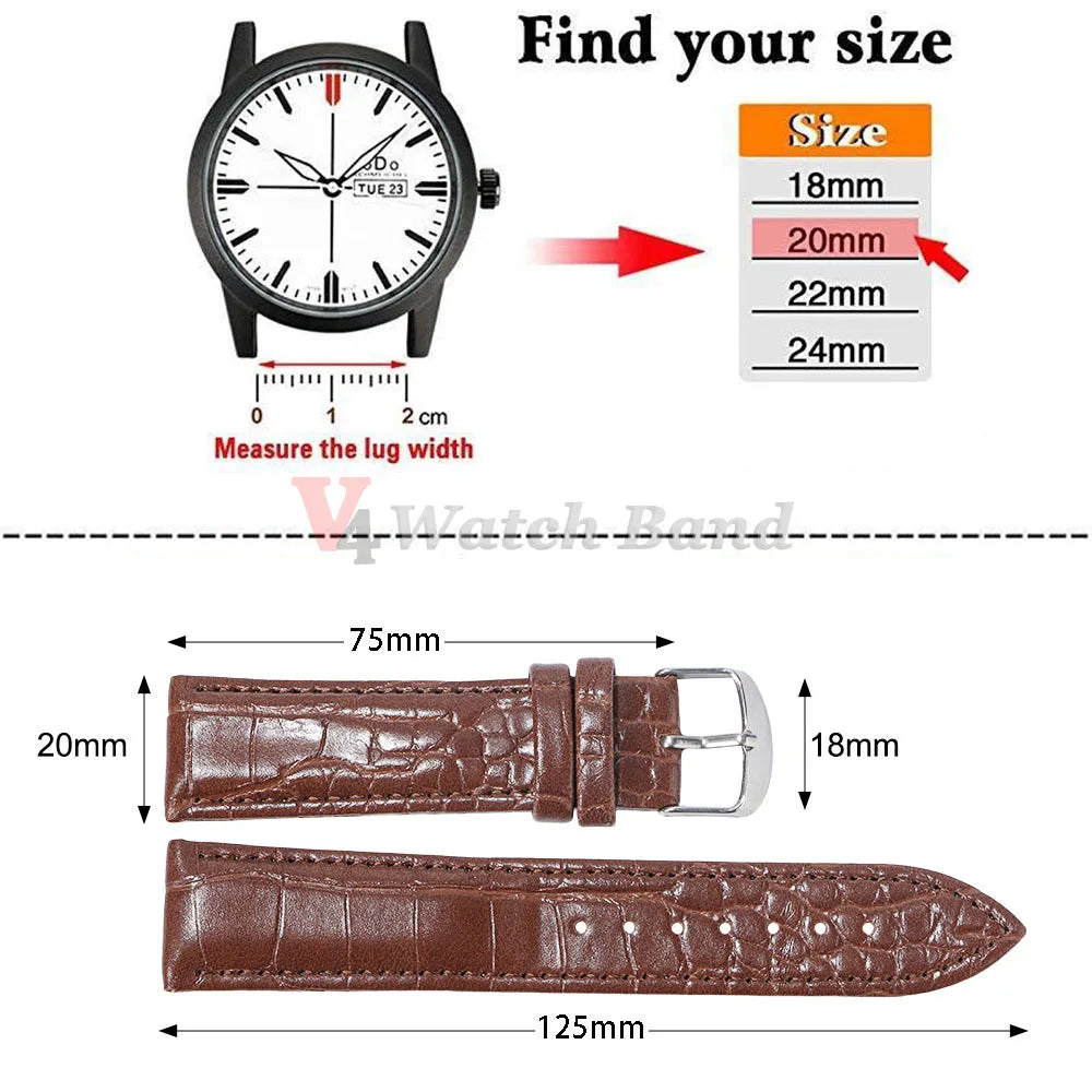 12mm 14mm 16mm 18mm 20mm 22mm Universal Replacement Watch Strap Leather Watchband for Smartwatch Men Women Watchband Accessories