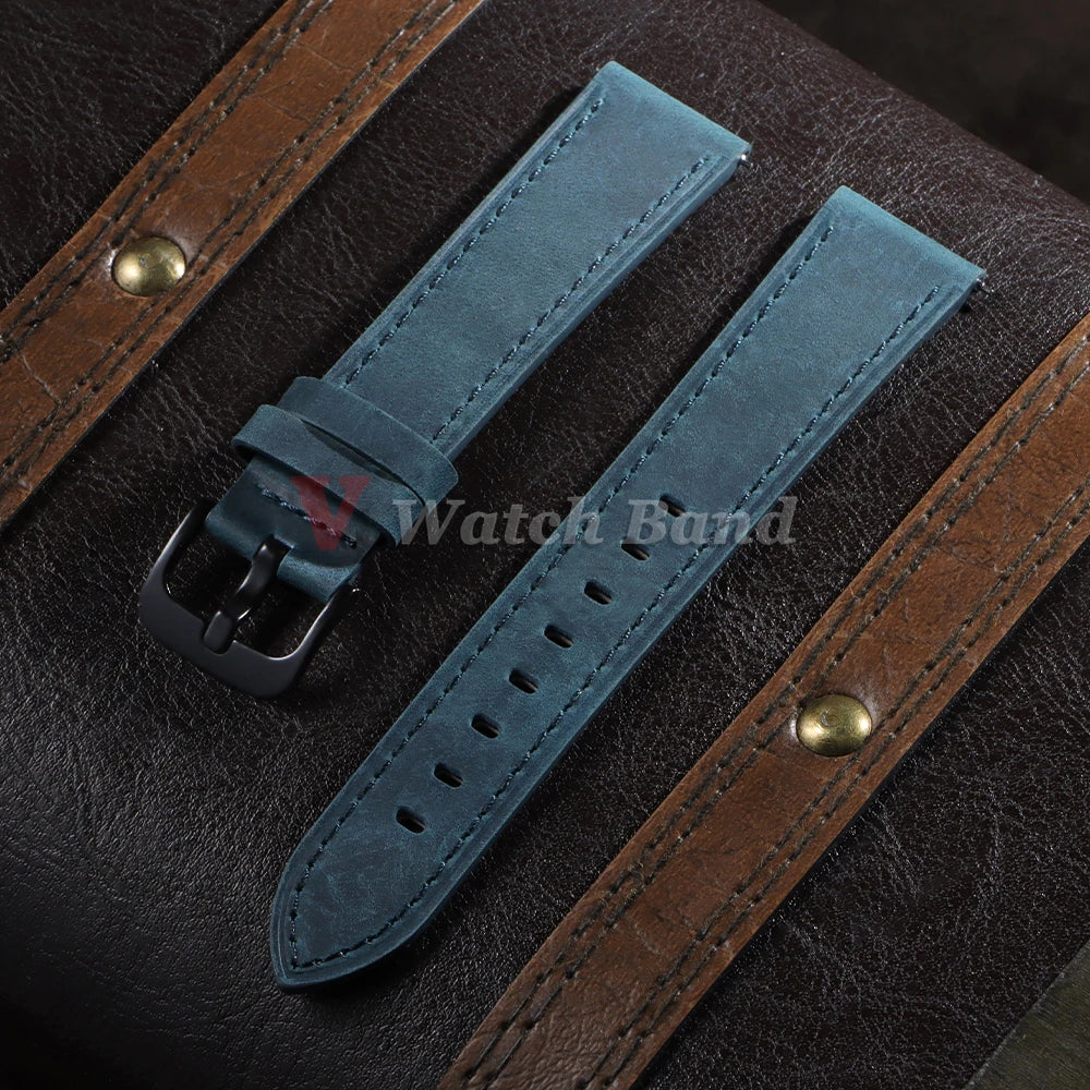 18mm 20mm 22mm 24mm Genuine Cowhide Leather Strap for Samsung Galaxy Watch 6 5 4 Soft Matte Retro Wristband for Seiko Bracelet