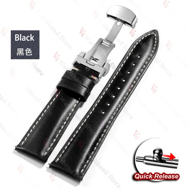 18mm 19mm 20mm 21mm 22mm Universal Vintage Watch Strap Butterfly Buckle Brown Head Layer Cowhide Watchband Bracelet Accessories