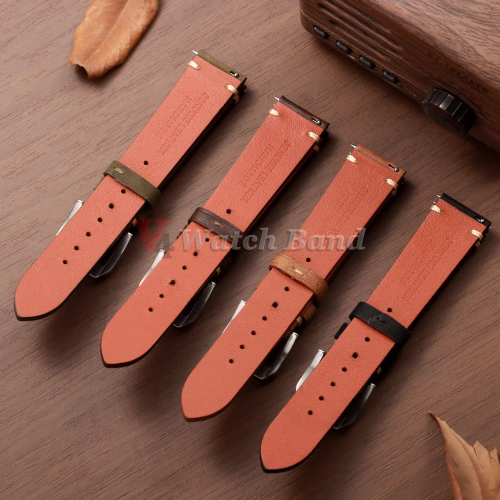 Vintage Genuineleather Watchband 20mm 22mm for Omega for Seiko Wristband Stitching Cowhide Strap Quick Release Watch Band