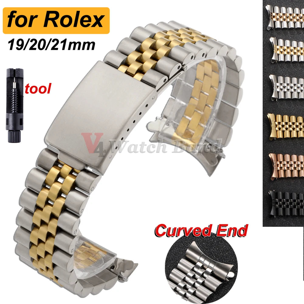 19mm 20mm 21mm Curved End Stainless Steel Watch Bands for Rolex DATEJUST for Jubilee Solid Strap Bracelet Men Woman Watchband