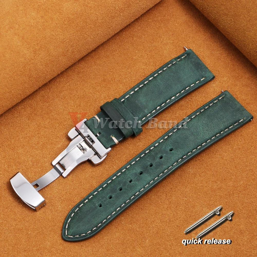 14/16/18/20/22/24mm Business Watch Band for Seiko Genuine Calfskin Leather Watchband for Omega Butterfly Buckle Stitching Strap