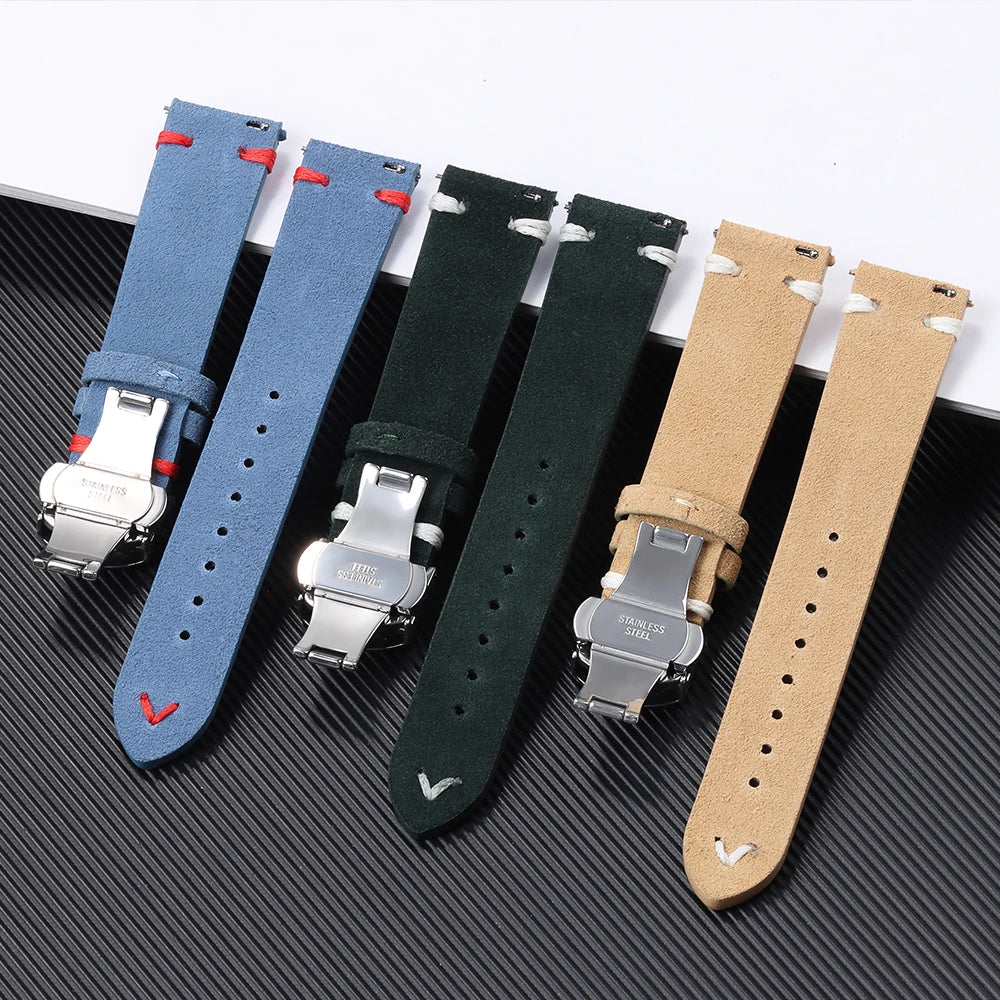 High Quality Suede Leather Strap for Seiko Watchband for Omega 18/20/22mm Band with Butterfly Buckle Wrist Bracelet Accessories
