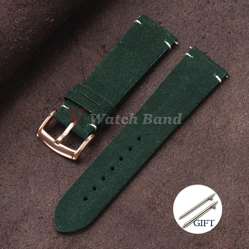 20mm 22mm Quick Release Watch Band Genuine Suede Leather Watch Strap Vintage Brown Grey Watchbands Wristband Men Accessories