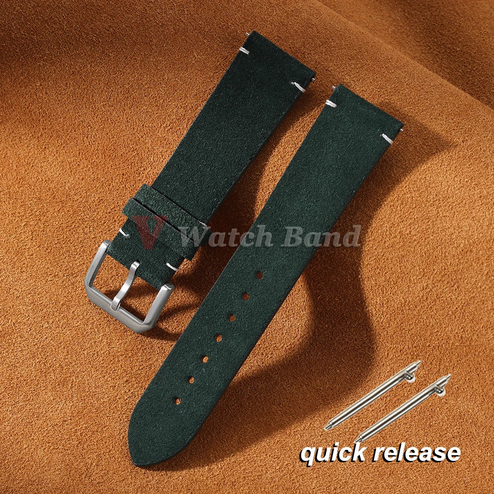 Suede Genuine Leather Watchband for Seiko for Samsung Vintage Straps Handmade Stitching Bracelet 20mm 22mm for Huawei Gt2 GT3/4