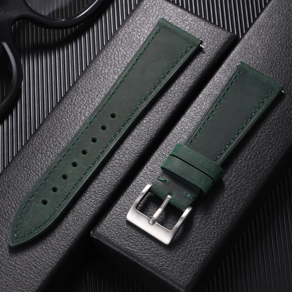 19mm 21mm Genuine Cowhide Leather Watchband for Omega Business Belt for Seiko 18mm 20mm 22mm 24mm Dark Brown Green Watch Straps