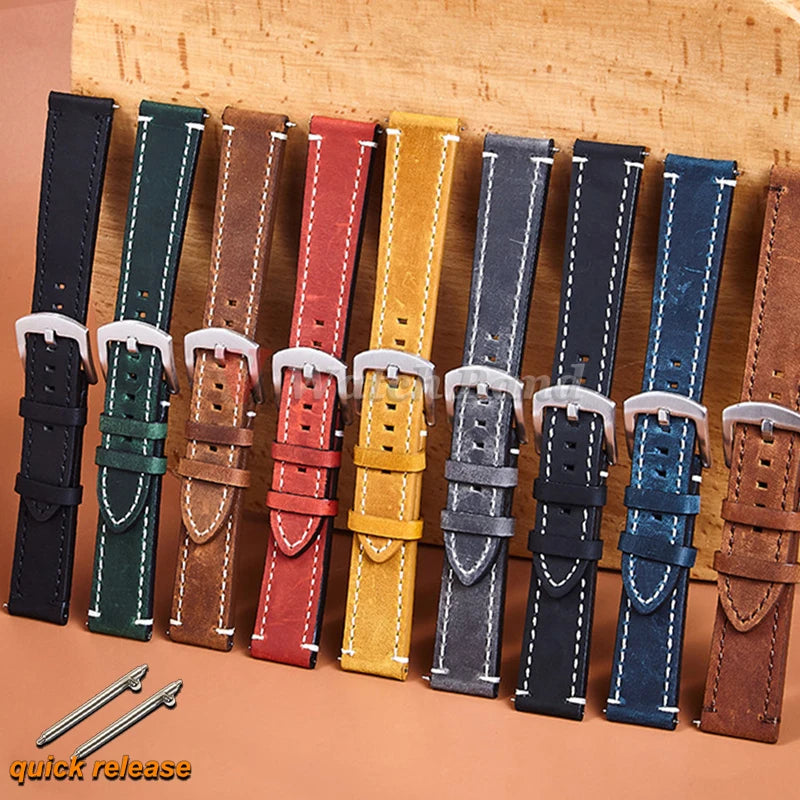 18mm 19mm 20mm 21mm 22mm 24mm Straps Retro Cowhide Watchband for Huawei Gt2/Gt3 Belt Black Yellow Brown Strap for Samsung Galaxy