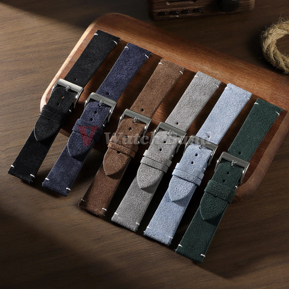 20mm 22mm High Quality Suede Cowhide Vintage Watch Strap Blue Brown Watchband Replacement Strap Watch Accessories Sport Bracelet