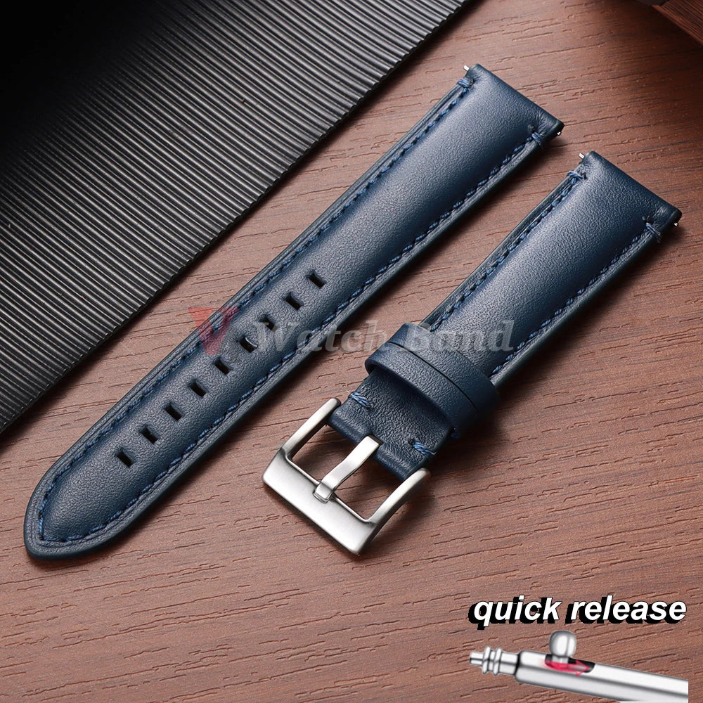 Cowhide Leather Watch Strap 20mm 22mm 24mm for Fossil Band for Samsung Galaxy Watch 7/6/5/4 Vintage Brown Quick Release Bracelet