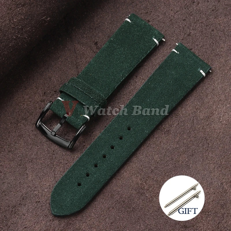 20mm 22mm Quick Release Watch Band Genuine Suede Leather Watch Strap Vintage Brown Grey Watchbands Wristband Men Accessories