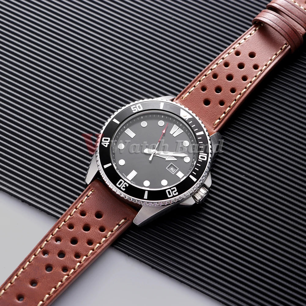 Dark Brown Watch Band Handcrafted Pueblo Italian Cowhide Strap for Omega Ventilated Design 20mm 22mm Men's Breathable Bracelets