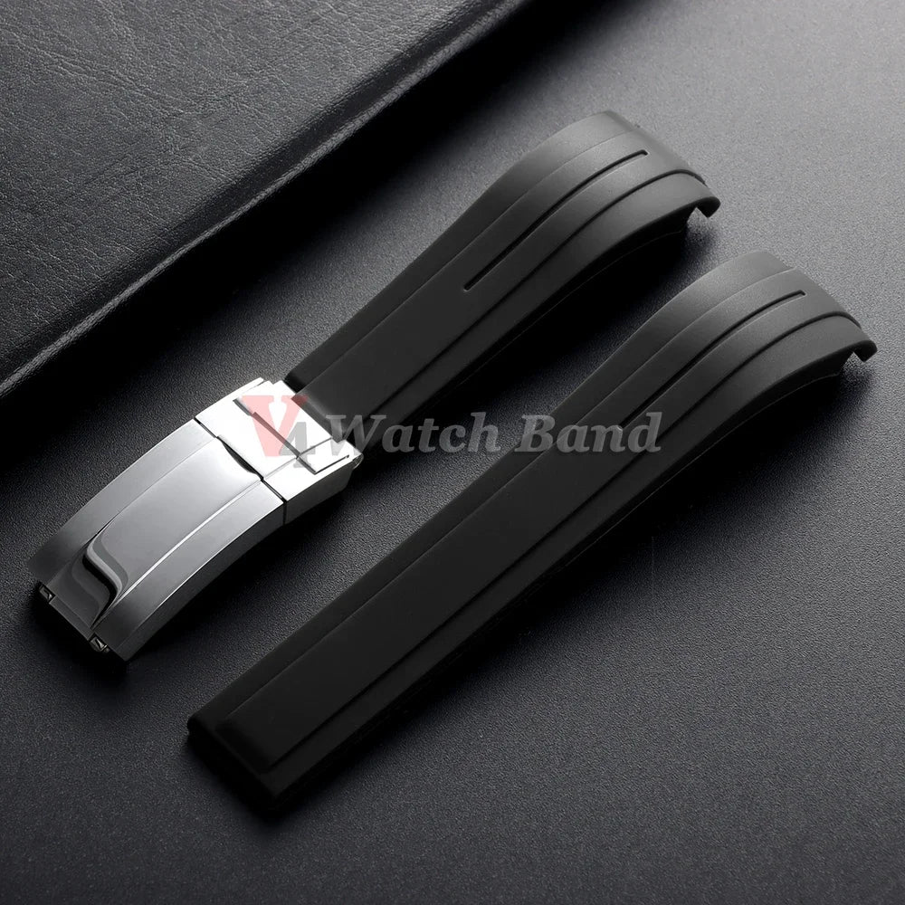 For Rolex Daytona Yacht-Master Ultra Arc Rubber Watchband 20 21mm 22mm Flexible Comfortable Silicone Curved Strap Folding Buckle