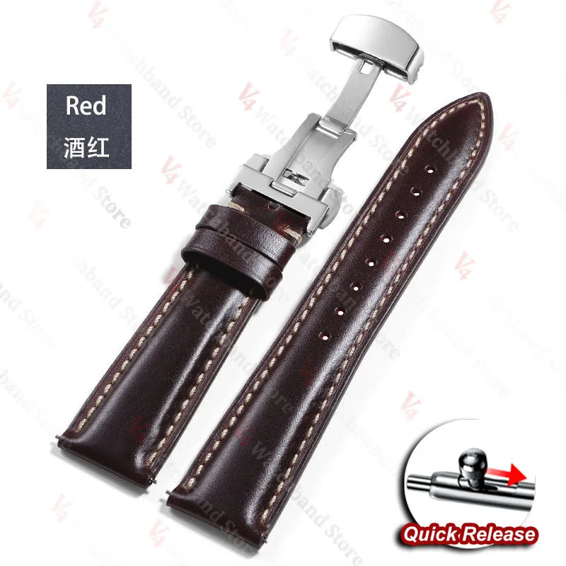 18mm 19mm 20mm 21mm 22mm Universal Vintage Watch Strap Butterfly Buckle Brown Head Layer Cowhide Watchband Bracelet Accessories