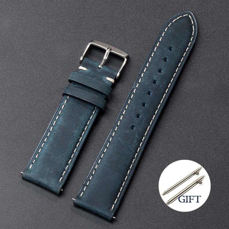 Vintage Matte Strap for Seiko Genuine Leather Watchband 18mm 20mm 22mm for Omega Women Men Sport Wristband Blue Brown Bracelet