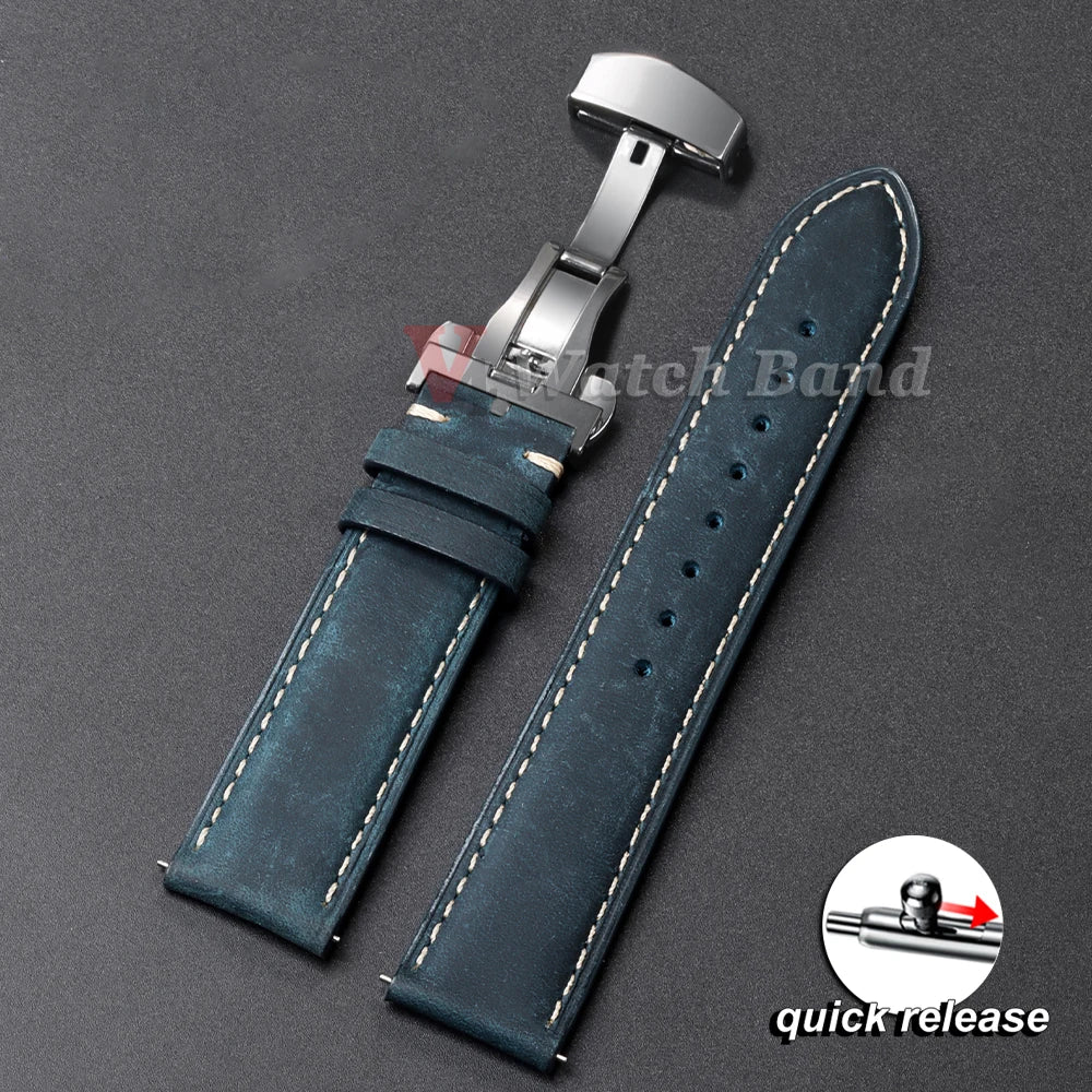 Genuine Calfskin Watchband for Omega Business Watch Band for Seiko 20/22/24mm Butterfly Buckle Stitching Brown Strap 14/16/18mm