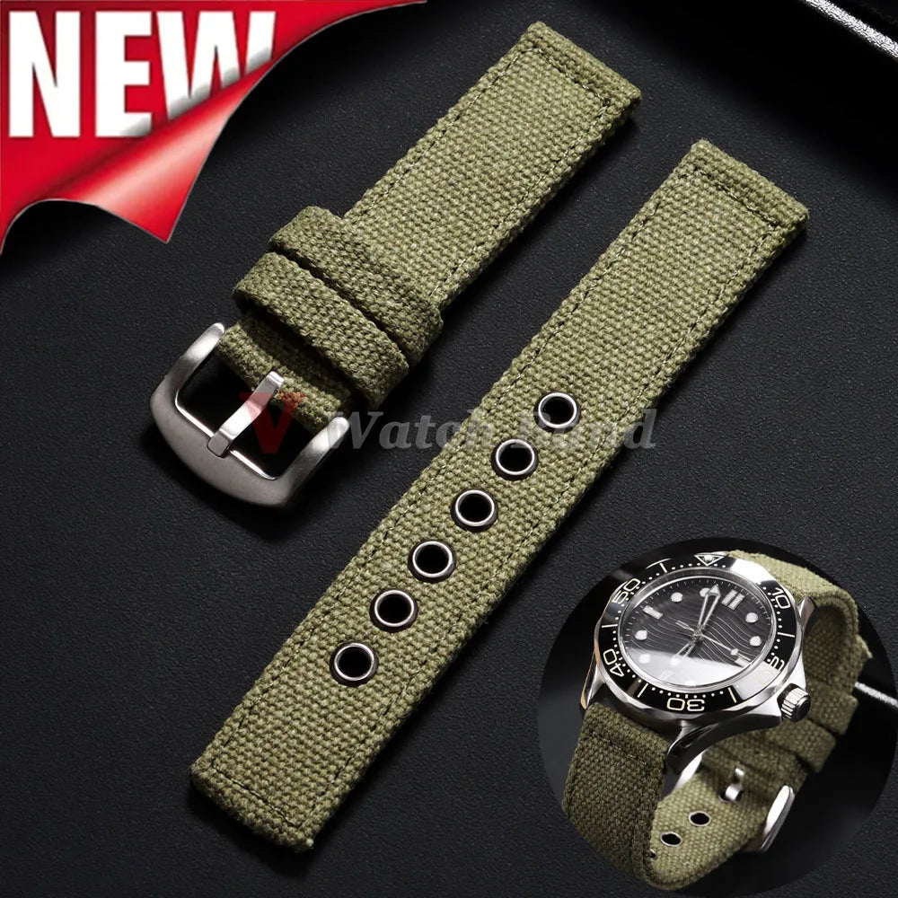 Canvas Nylon Watch Strap 20mm 22mm 24mm for Panerai for Omega Army Green Men Women Watch Bracelet Steel Hole Military Watchband