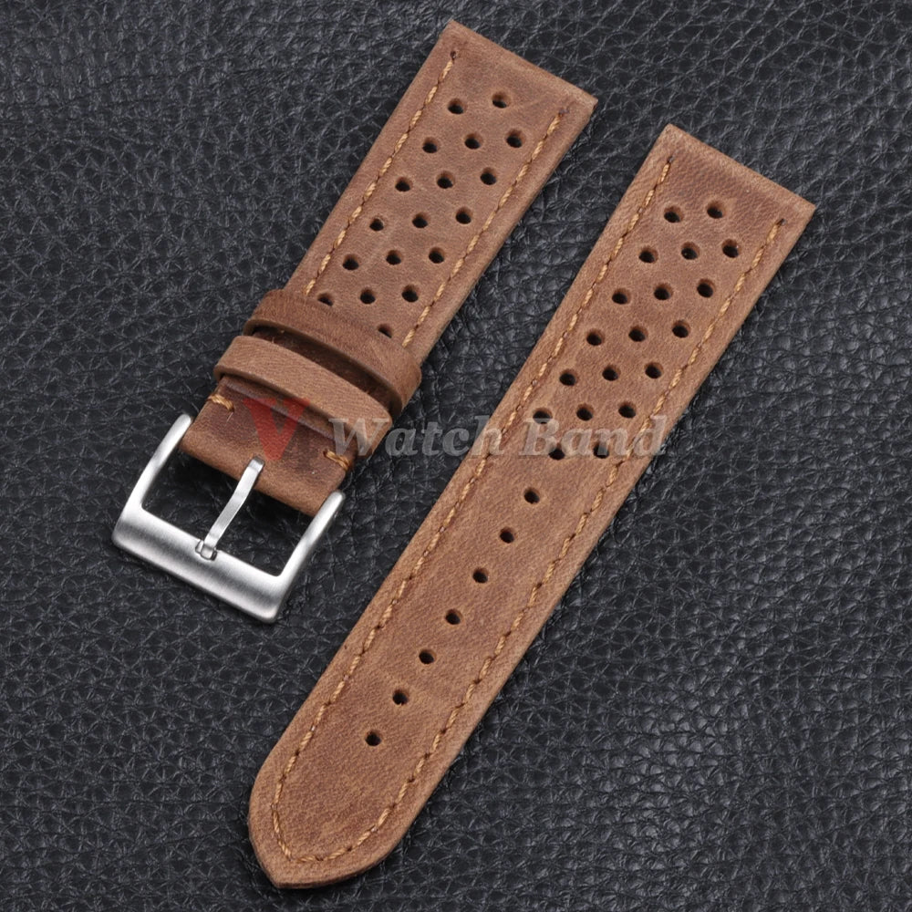 Genuine Cowhide Leather Strap for Samsung Galaxy Watch 6 5 4 Breathable Retro Wristband for Seiko Bracelet for Omega 18/20/22mm