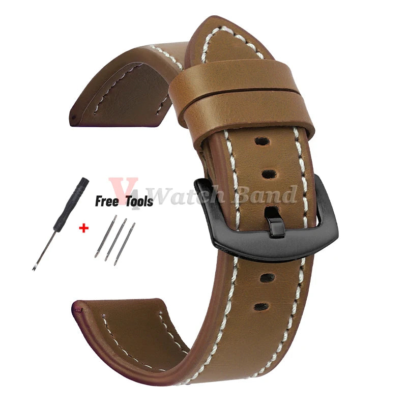 18mm 20mm 22mm 24mm Geniune Retro Calfskin Leather Watchband Sport Vintage Yellow Brown Wrist Strap for Samsung for Huawei