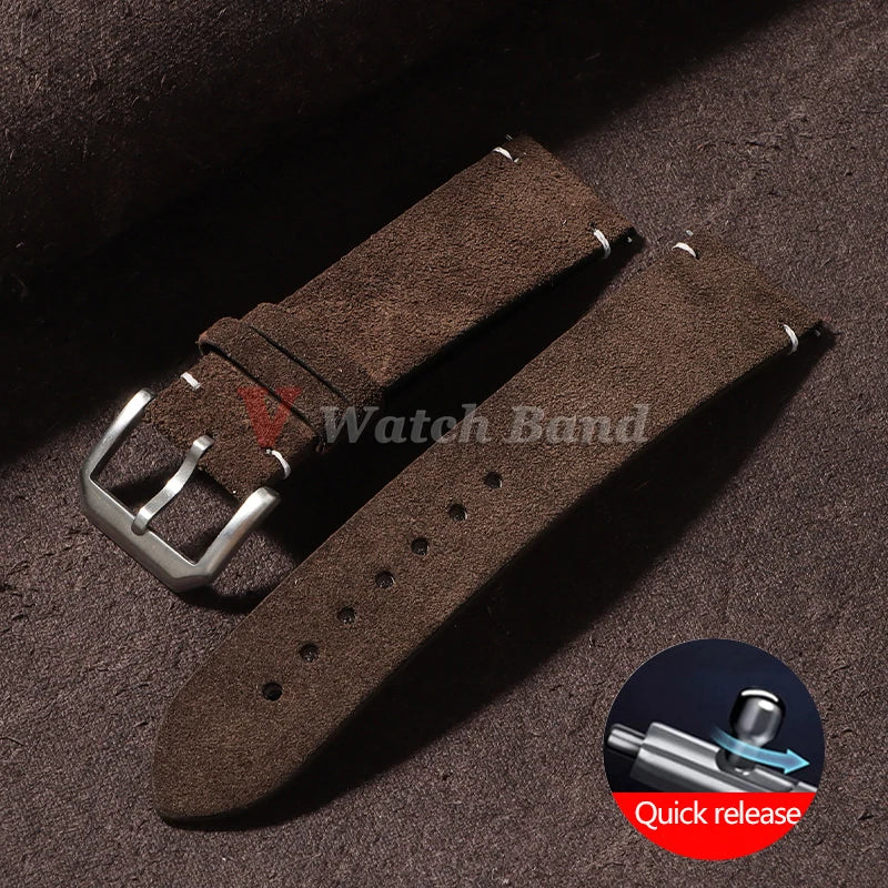 Quick Release Soft Suede Strap for Seiko Wristband 20mm 22mm Brown Blue Grey Watch Bands Calfskin Bracelet Women&Men Accessories