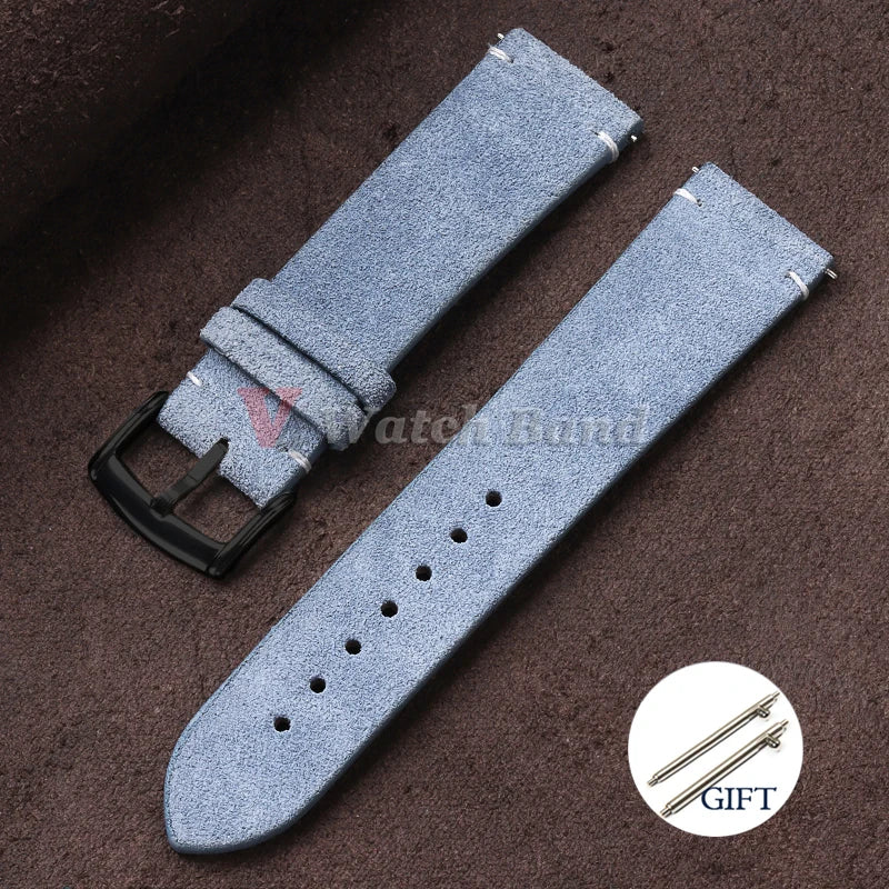 20mm 22mm Quick Release Watch Band Genuine Suede Leather Watch Strap Vintage Brown Grey Watchbands Wristband Men Accessories