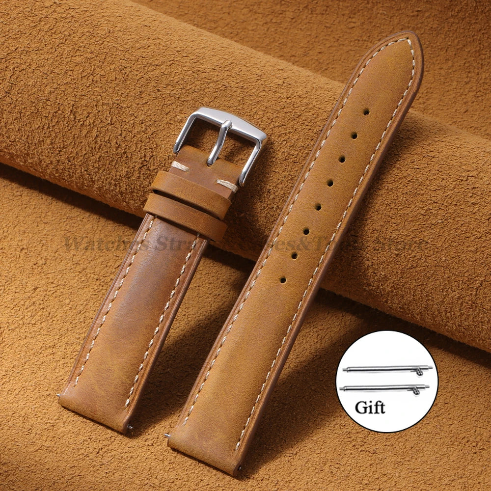 Cowhide Leather Watch Strap 14/16/18/24/22/20mm for Samsung Galaxy Watch7/6/5 Band for Xiaomi Redmi Watch Quick Release Bracelet