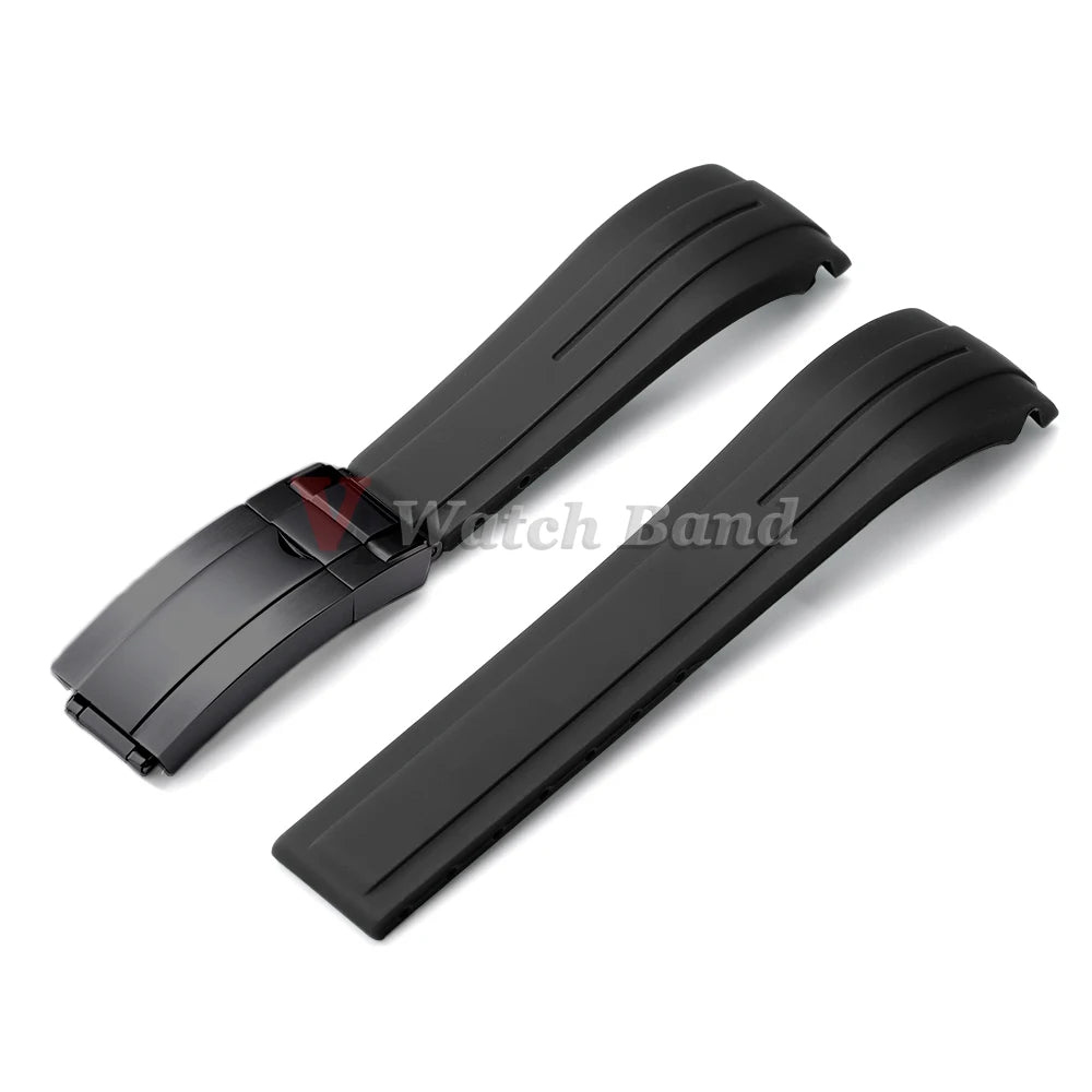 Curved End Rubber Watch Strap 20mm 21mm 22mm for Rolex for Water Ghost Waterproof Silicone Wrist Band Folding Buckle Bracelet