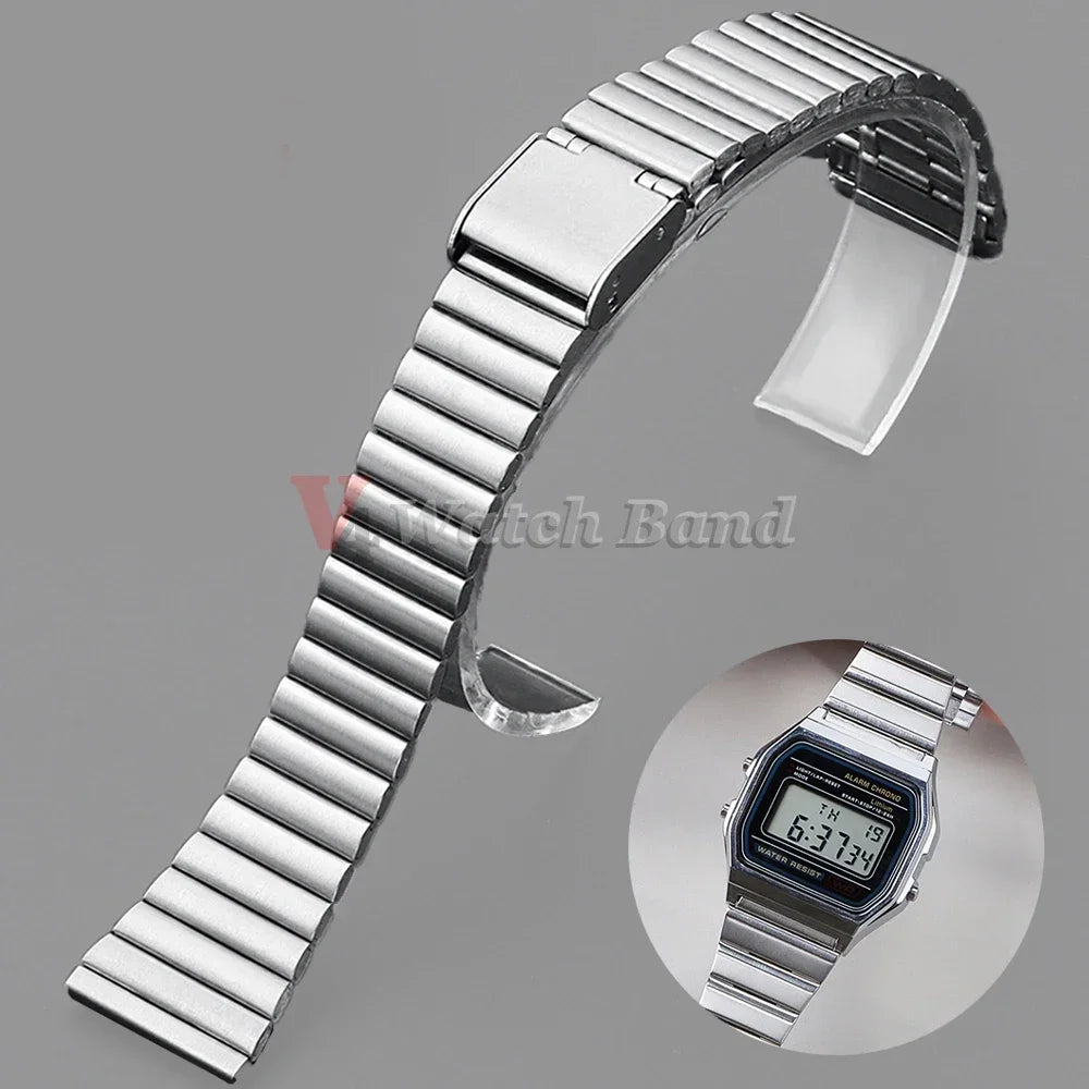10 12 14 16 18 20mm Watch Band 18mm for Casio F-91W 18mm Metal Strap F91 F91W F84 SGW400 F105 F108 A168 AE1200 AE1300 with Pins