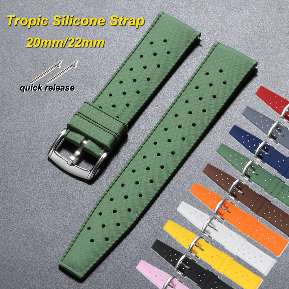 20mm 22mm Tropic Silicone Watch Strap for Seiko for Fossil Wrist Band for Oris Quick Release Rubber Bracelet Replacement