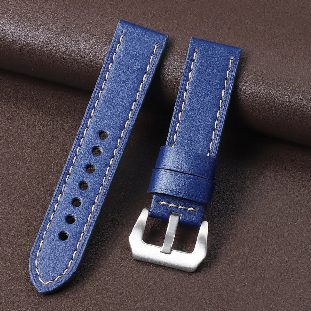 18mm 20mm 22mm 24mm Genuine Leather Watchband for Panerai Sport Wristband Vintage Matte Polished Watch Strap Blue Brown Bracelet
