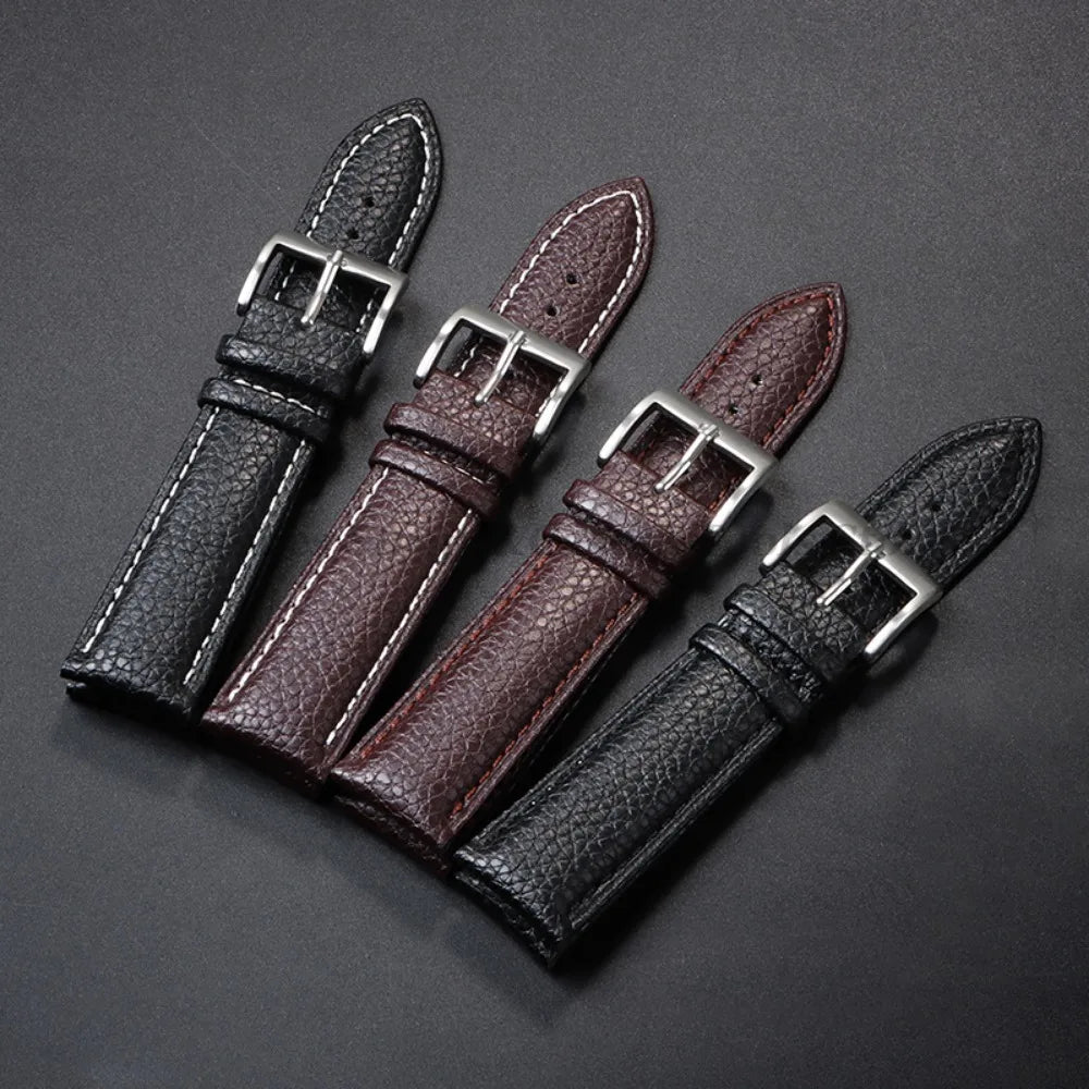 Litchi Pattern Genuine Leather Watch Band 18mm 20mm 22mm for Samsung Galaxy Watch 7/6/5/4 40 44mm Men Women Replacement Straps