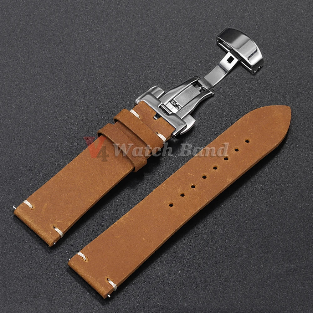 Stitching Cowhide Strap for Omega 18/19/20/21/22/24mm for Wrist Bracelet for Seiko Vintage Leather Watch Band Butterfly Buckle