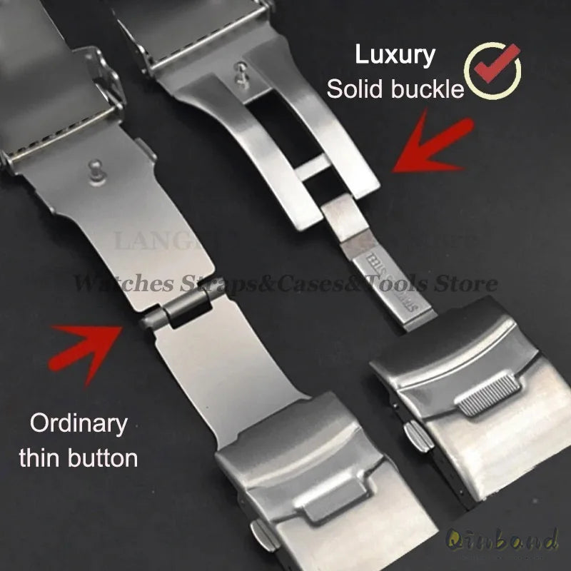 Luxury Curved Strap for Seiko SKX007 SKX009 Solid Stainless Steel Watch Band Three Beads 20mm 22mm Arc End Men Watch Accessories