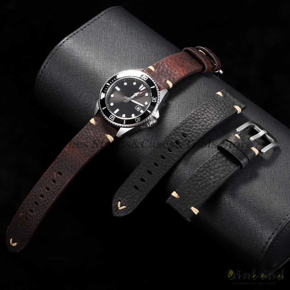 18mm 20mm 22mm Genuine Leather Watchband Old Black Brown Men Women Vintage Handmade Stitching Bracelet for Seiko for Omega Strap
