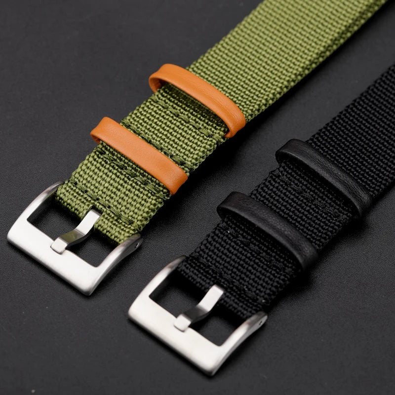 Soft Watch Bracelet for Seiko Replacement 20mm 22mm Canvas Nylon Patch Leather Strap for Rolex Watchband for Omega Wristband
