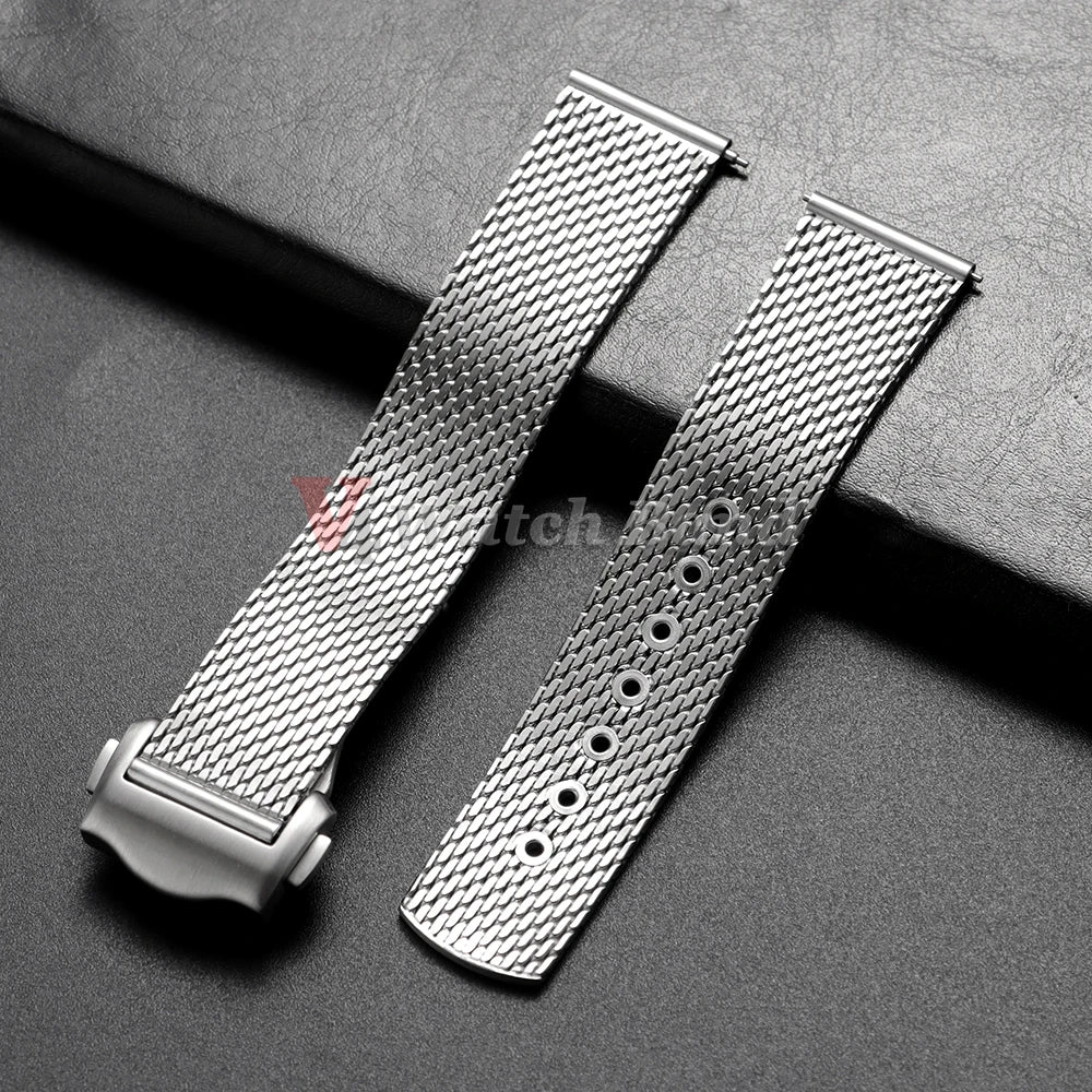 For Omega Seamaster 20mm Silver Mesh Bracelet Flat Interface Stainless Steel Watch Strap 20MM for Omega 007 Breathable Design