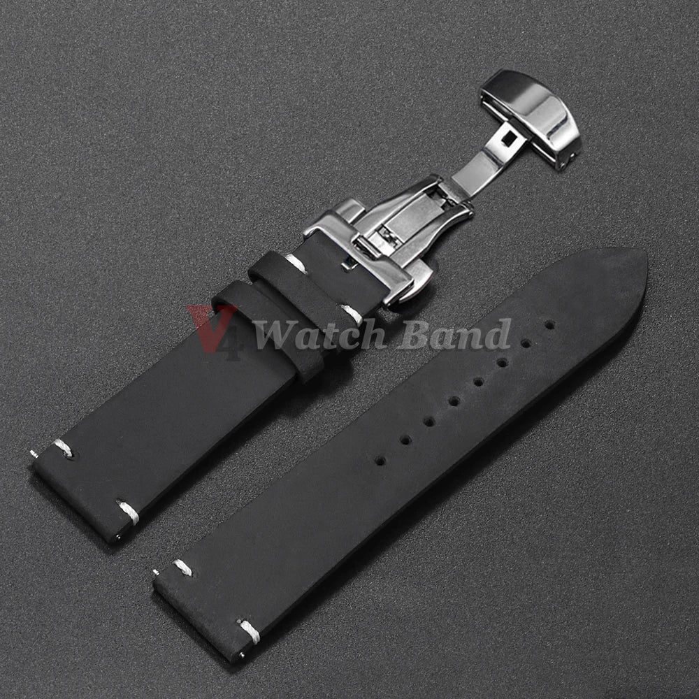 Stitching Cowhide Strap for Omega 18/19/20/21/22/24mm for Wrist Bracelet for Seiko Vintage Leather Watch Band Butterfly Buckle