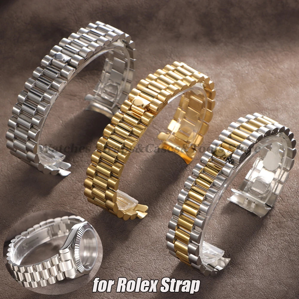 20mm Stainless Steel Watch Strap for Rolex for Water Ghost Wrist Band Silver Gold Curved End Bracelet Men Women Sport Watch Band